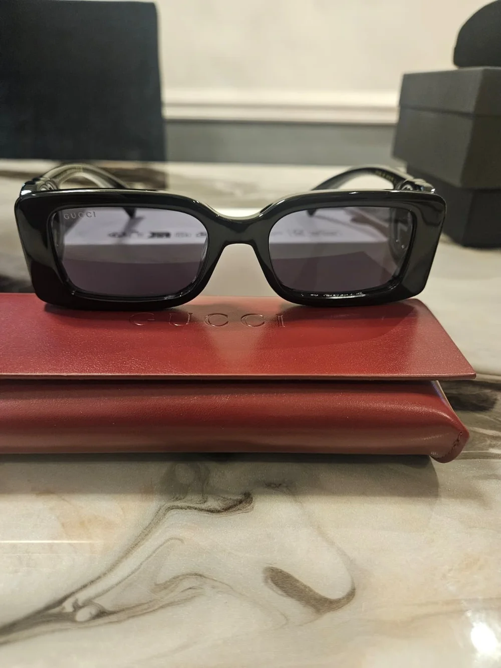 Gucci Black Cat-Eye Sunglasses with Cutout GG Temples